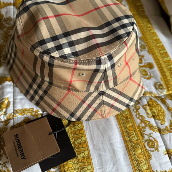 Burberry Beige and Black Plaid Bucket Hat - Picture 1 of 5
